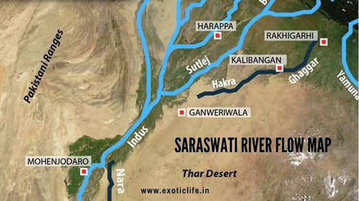 The river was probably 1500 km long & 3-5 km wide & around 4000yr ago,the bank of the great Saraswati river provide great civilization. It was much bigger than indus river. It was the living river on the bank of which Duryodhana & Bhima fought their last grim duel of Majabharata.