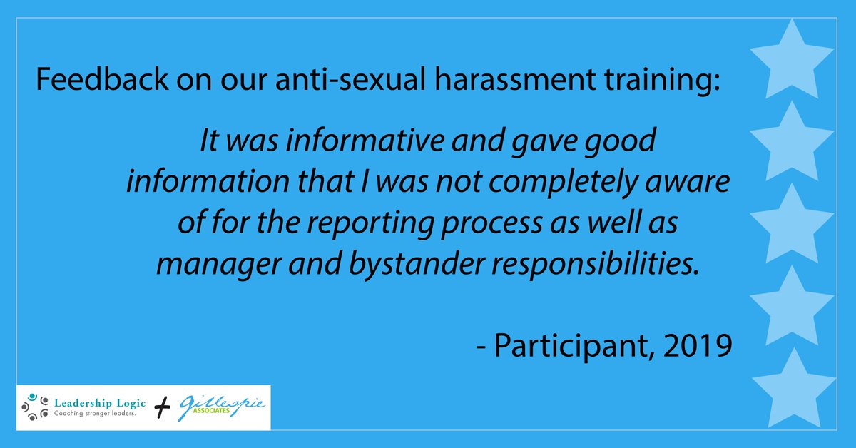 GillespieAssoc's tweet photo. We think our anti-sexual harassment training is informative and our clients agree! https://t.co/1fi3nc8XAQ