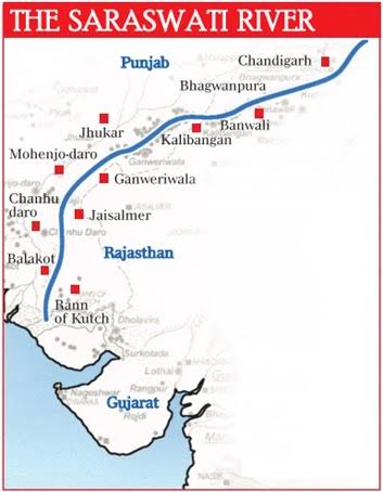 11.According to the Sattelite image of ISRO, The Ghaggar Hakra river is identified as the Vedic Saraswati River.12.From the Archeological & geological findings its noe proven that the most of the sites of Indus Valley Civilization were actually along the Mighty River Sarasvati.