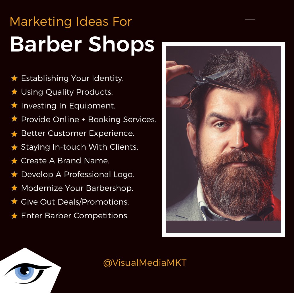 visualmediamkt's tweet photo. It’s not necessarily hard to find good barbershop marketing ideas and tips, but it can be quite hard to understand how to act on those ideas.
Follow these simple steps to know how you can turn barbershop marketing ideas into successful marketing strategies that work. https://t.co/tqmkxh4xPn
