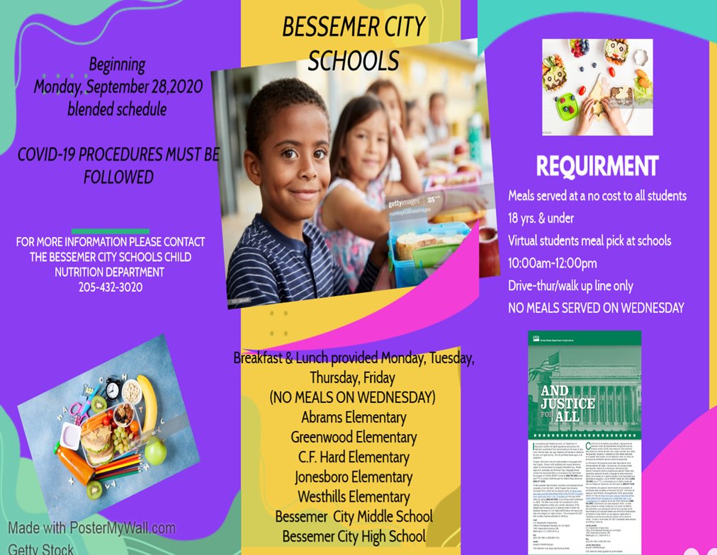Update Alert!
Bessemer City Schools Meals on the Move starting Monday, September 28th. #WeAreBessemerCitySchools #MealsOnTheMove #OurCNPRocks