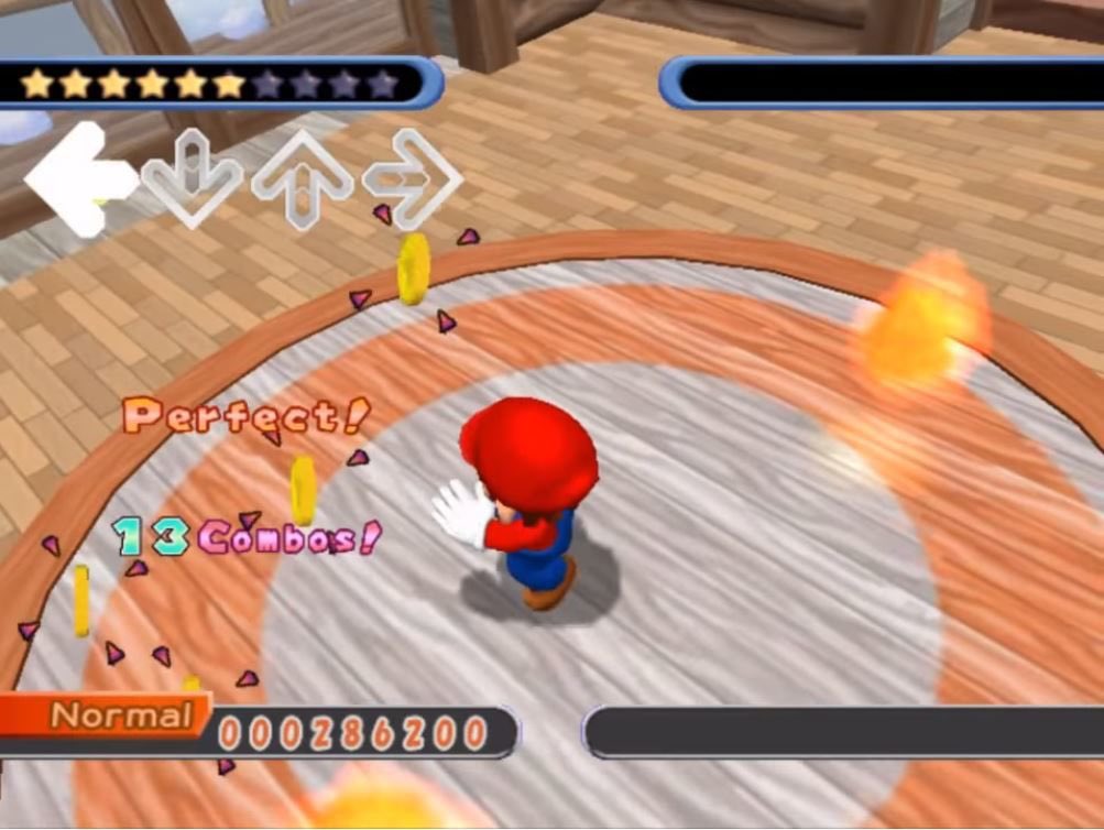 Dance Dance Revolution: Mario Mix (2005) Coins are earned after completing dancing challenges and can be earned from the Coin Switch which turns arrows into coins to collect. Used to buy items and other stuff to progress in the game. This game also uses the 64 design, 8/10.