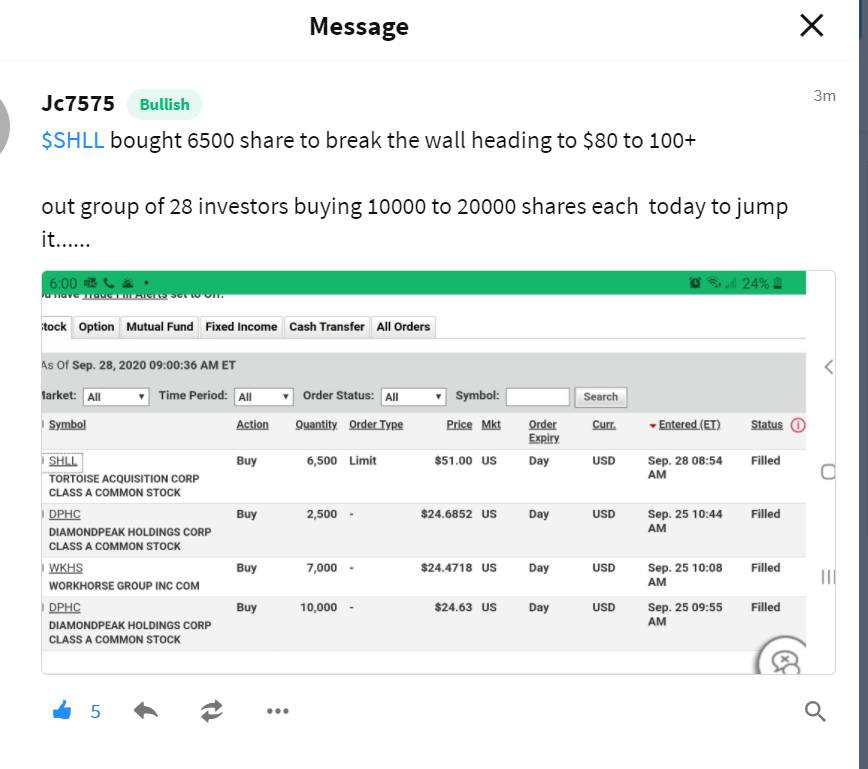 Resilient_Trade's tweet photo. This guy just bought 331 500$ of $SHLL at 51$ and you are worried about your couple of hundred or thousands invested in this gem? 

Relax and enjoy the ride folks. 

Big whales are coming! 🐳🐢🚛💵

$GRAF $SPAQ $FMCI $DPHC $PIC $SBE @hyliion https://t.co/VN34XgLHxK