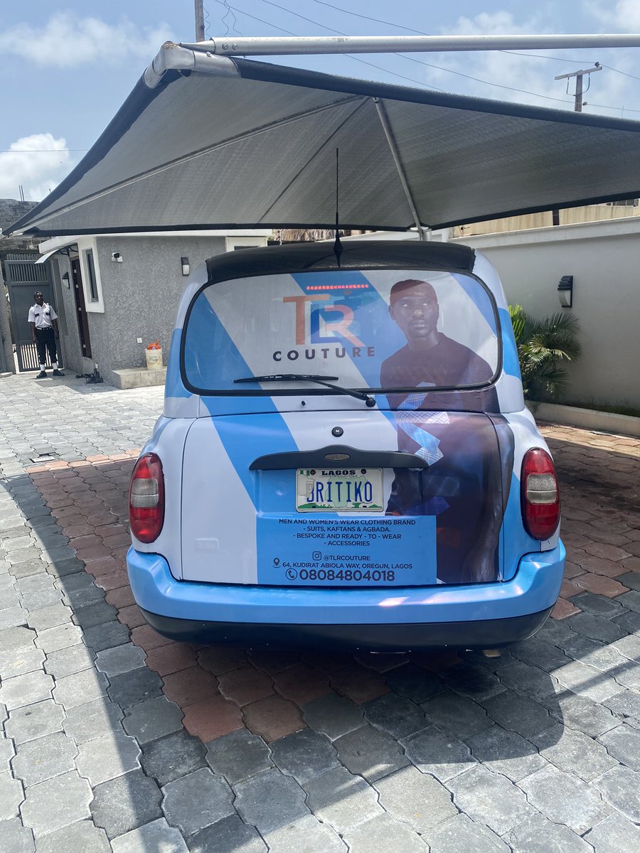 drivertiseng's tweet photo. Cool blue design on @britikocabs for @tlrcouture Tag us if you see it on Lekki/Ikoyi/Vi axis #Advertising #ooh #drivertise https://t.co/qtW1SXzMdi