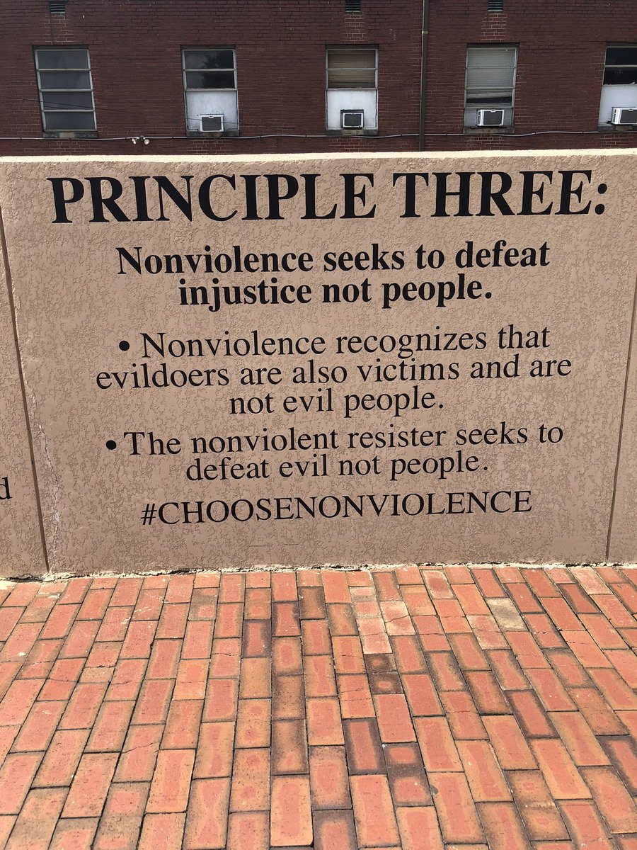 laprickett's tweet photo. I walked through The King Center’s outdoor memorial yesterday. In front of Dr. and Mrs. King’s tombs, the five principles of nonviolent resistance are displayed. I can’t stop thinking about Principle Three: https://t.co/PJEGedMEfb