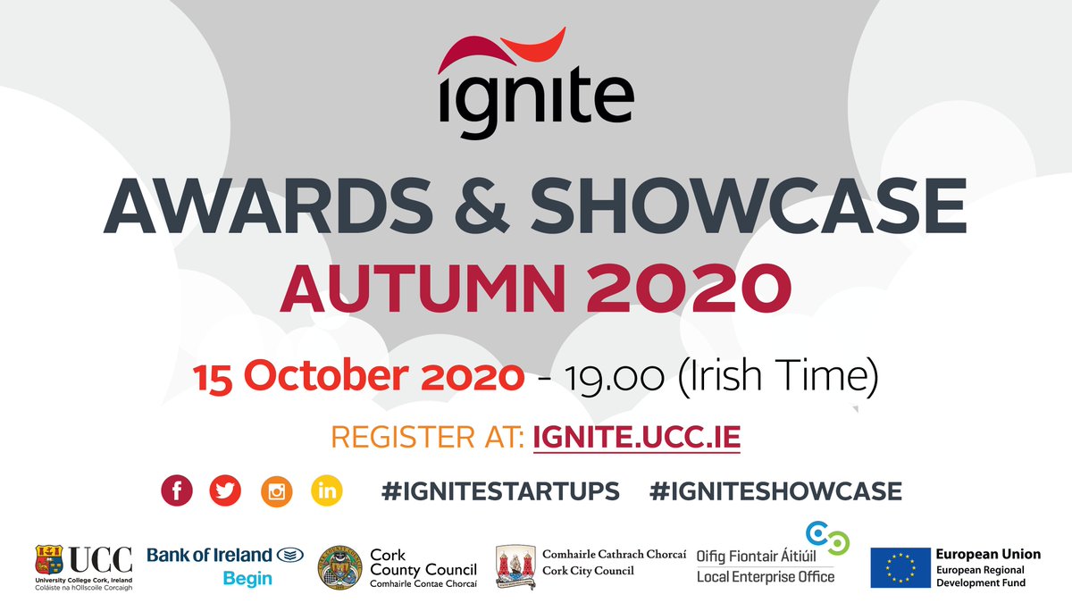 IGNITEUCC's tweet photo. Tune in on the 15 Oct for the IGNITE Autumn Awards &amp; Showcase event. Watch 9 startups pitch their business ideas, hear about the other startups supported by the programme &amp; see who the winner is for the IGNITE Best Business Award. Register: https://t.co/tPC7a2x2As #igniteshowcase https://t.co/pMMJlHj1FC