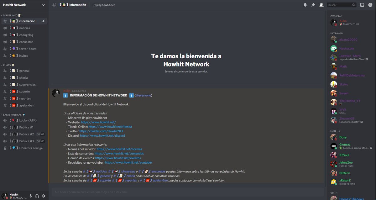Hemos renovado un poco el diseño de nuestro servidor de discord. howhit.net/discord
El servidor se encuentra en mantenimiento. En unas horas volverá a estar funcional. Perdonen las molestias.