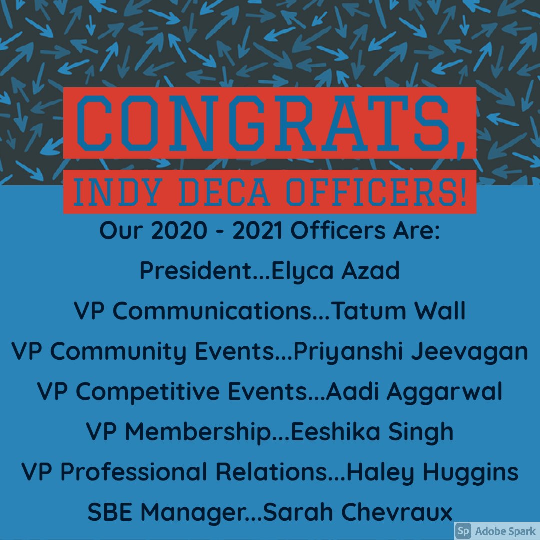 We are so excited to announce our new Indy #DECA Officers! We can't wait to see them take our chapter to the #NextLevel in 2020 &amp; 2021!