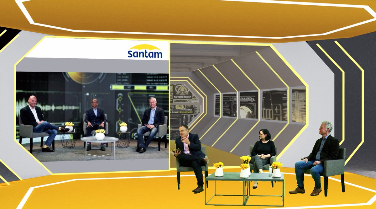 An interesting panel discussion at the @santam_insurance virtual event. The team created a live link between the JHB and CPT studios to allow for all 6 panelists to openly discuss the event topics on a live stream. hello@formative.co.za #webinar #production #virtualevent #design