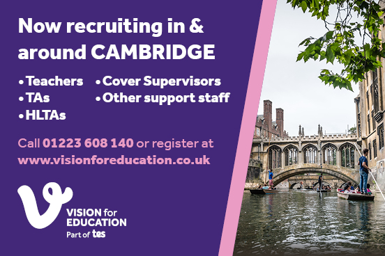 Looking to speak to Teachers and Teaching Assistants of all levels and experience! We work with some amazing schools in Cambridge and the surrounding areas and have roles to fill! If you are an enthusiastic, motivated and passionate teacher please get in touch 01223608140 #vision