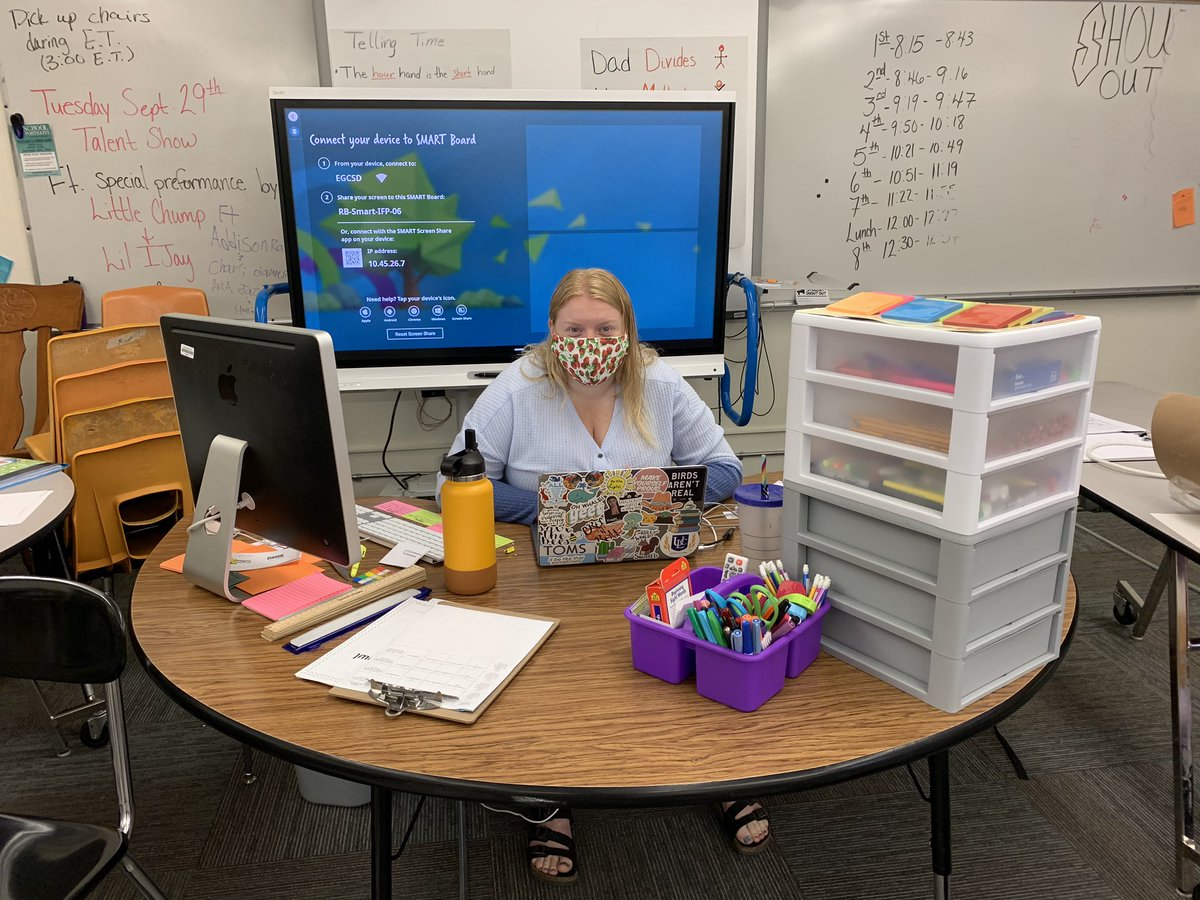 MrsKEverson's tweet photo. We are ready for virtual learning this week. Teachers are setup and ready to meet their students online. I am in awe. #EGNation #RBMSeg #EagleGroveHS https://t.co/EoSILvdwyX