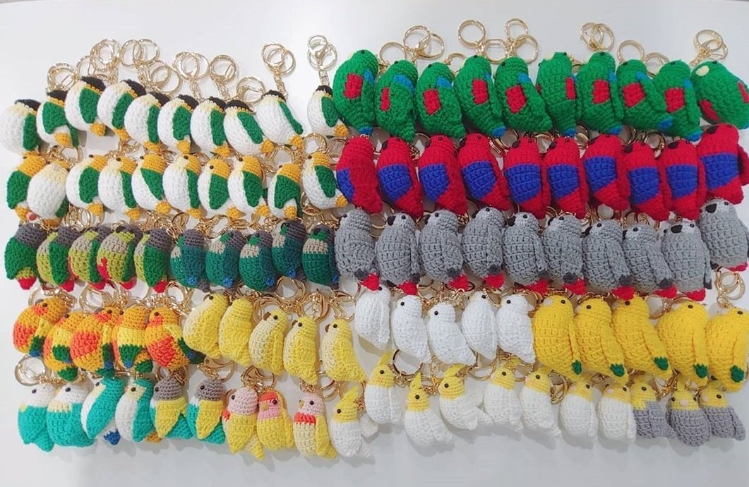 총 100마리 (하얗게 불태웠다..😱)
만들고서 뿌듯한 단체 컷이네요~ㅎㅎ

#앵무새 #카이큐 #뉴기니아 #회색앵무 #코뉴어 #골든코뉴어 #모란앵무 #왕관앵무 #퀘이커 #썬코뉴어 #앵무새키링 #뜨개인형