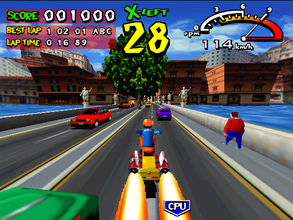 El siguiente gran éxito en 3D fue “Radikal Bikers”, de 1998, en el que un repartidor de pizzas que tenía que llegar a tiempo. Hay quien dice que el concepto es una copia de “Crazy Taxi” de  #Sega, pero no. “Radikal Bikers” salió antes.