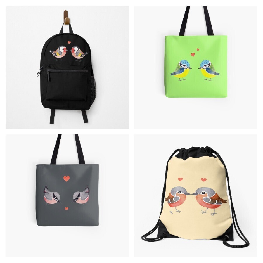 Luckiduck3's tweet photo. Bags and bags of bags! 
#redbubble #luckiduck #birdart #smallbirds #gardenbirds #totebags #backpack #redbubbleartist #myart
https://t.co/EnLUoHCBNM https://t.co/F2esS39D4k