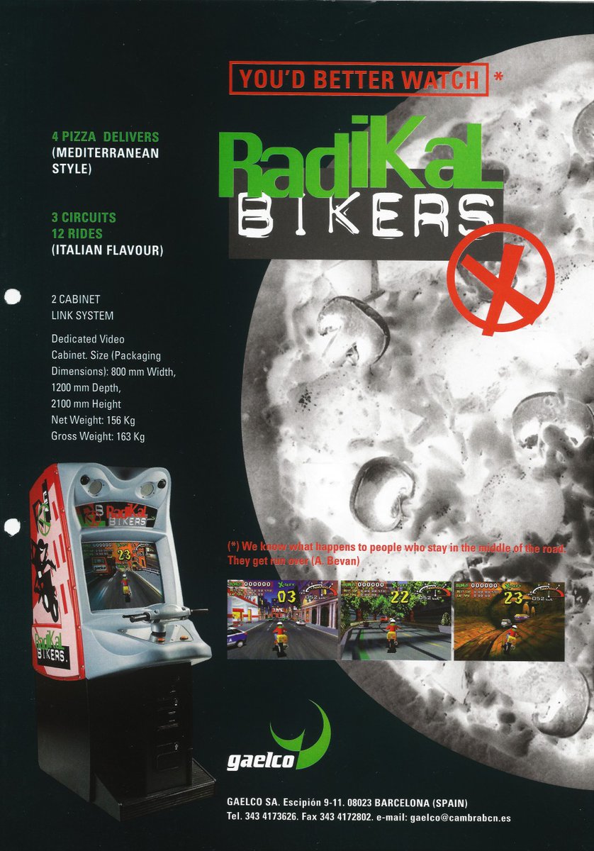 El siguiente gran éxito en 3D fue “Radikal Bikers”, de 1998, en el que un repartidor de pizzas que tenía que llegar a tiempo. Hay quien dice que el concepto es una copia de “Crazy Taxi” de  #Sega, pero no. “Radikal Bikers” salió antes.