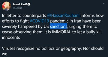 4)Rep. Omar pushes the "sanctions" talking point of Iran's regime seen in Zarif's tweets.And NIAC picks up on Omar’s tweets.