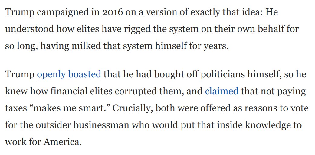 4) But the key was keeping hidden from voters *how* he enriched himself off the rigged system, by refusing to release tax returns.Now the truly sordid nature of all this self dealing, and the epic incompetence and failure it compensated for, is exposed: https://www.washingtonpost.com/opinions/2020/09/28/stunning-new-revelations-about-trumps-taxes-also-expose-hidden-weakness/