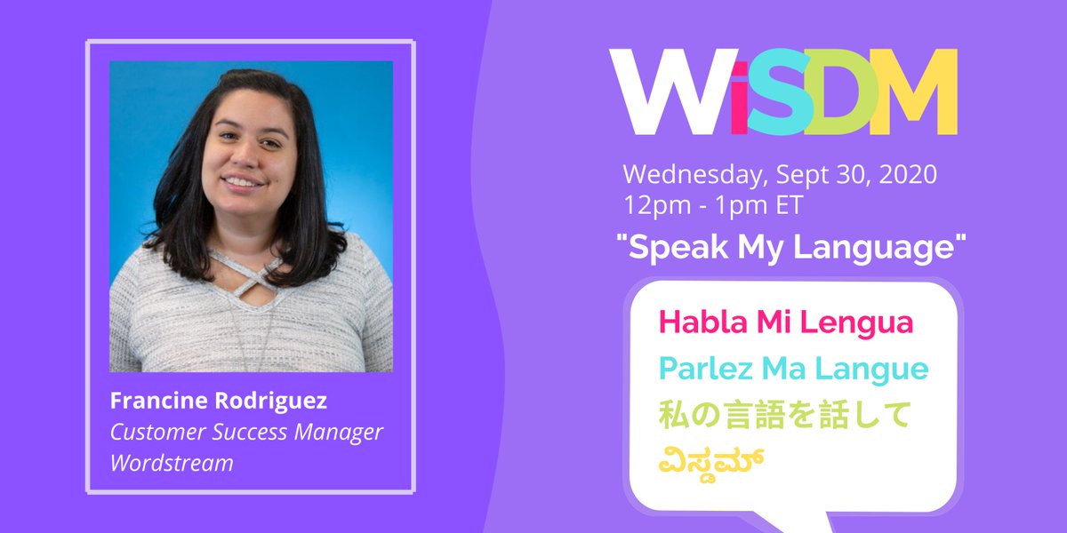 Brainlabs's tweet image. 3️⃣ days to our next WiSDM webinar event 💻
Meet Francine Rodriguez, the Customer Success Manager at WordStream. You may have caught her presentation, “!Más PPC Por Favor!”, at SearchLove Boston 2019, and we’re thrilled to have her at our next WiSDM event:
register.gotowebinar.com/#register/5377…