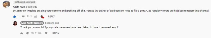 There's nothing like dealing with piracy on a Monday morning 👮🏾&zwj;♀️🚨 SY_ASMR, watch out!  If a user's<a href="/tag/asmr"class="tags"><span>#asmr</span></a>