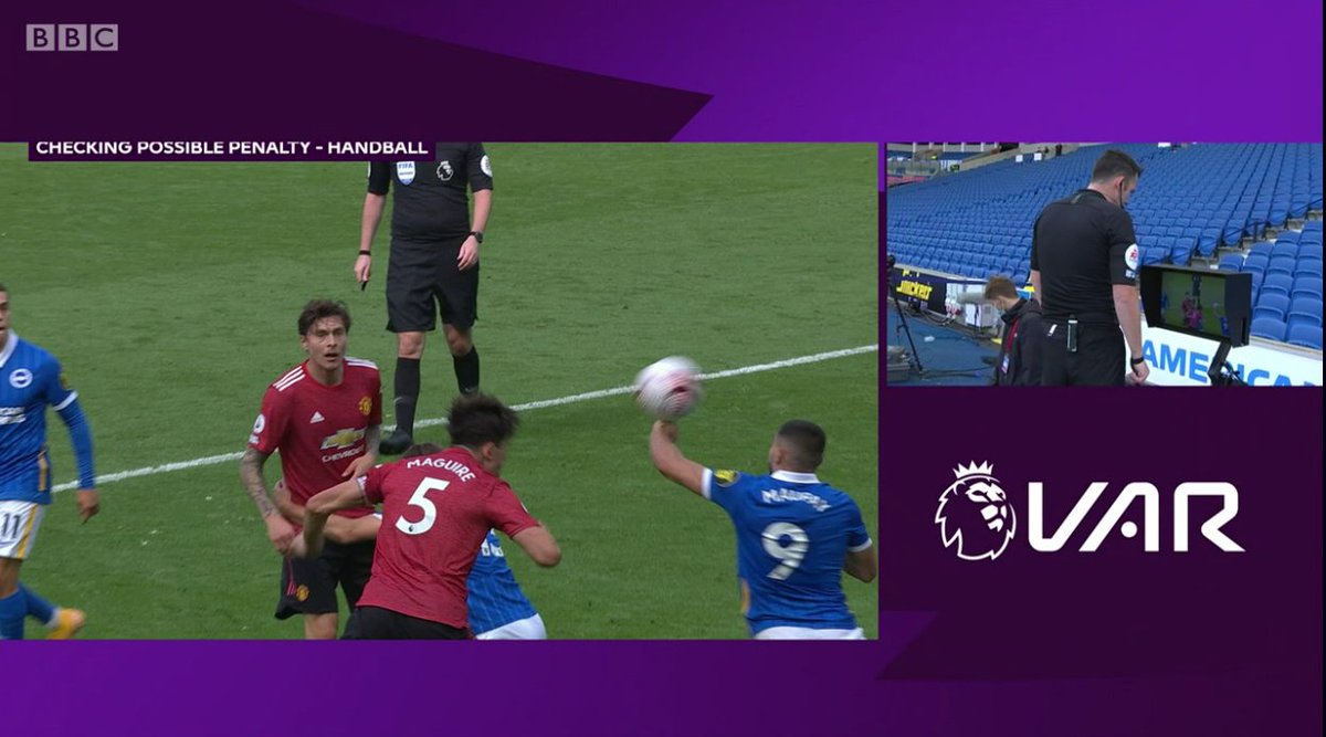 The other penalties awarded in the PL for handball:Maupay - arm above the shoulder Ward - arm out from the bodyDier - arm above the shoulderI'd say of the six the Ward penalty was the closest. As explained, Maupay/Dier now considered an automatic offence.