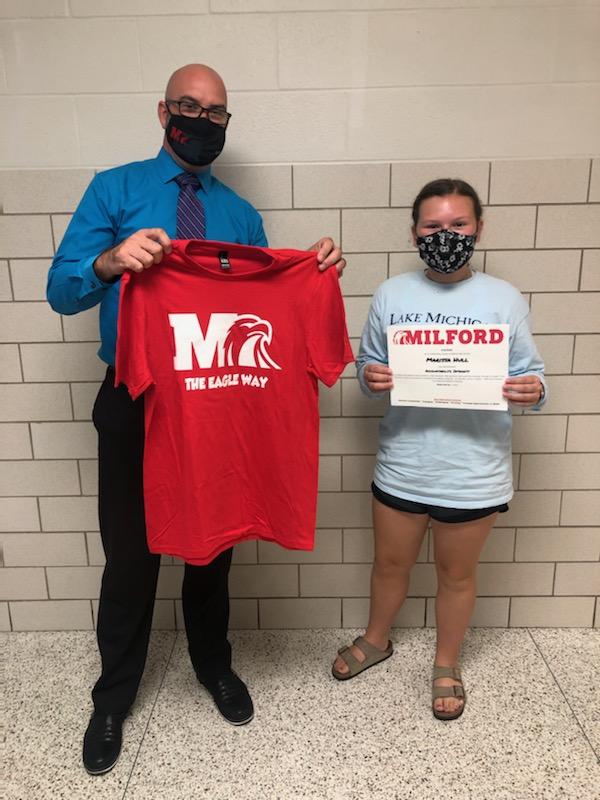 Congrats to our Sophomore <a href="/MHS_PBIS/">Milford High School PBIS</a> recipients, Connor and Marissa @MHS_Kauffman #allfortheM #milfordmeansall