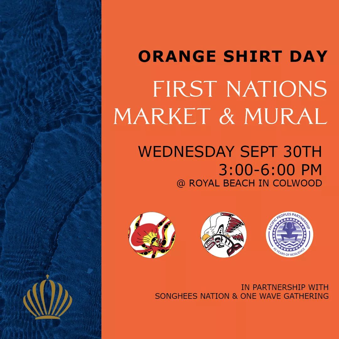 cityofcolwood's tweet photo. This Wed is #OrangeShirtDay  - an opportunity to deepen understanding of #FirstNations culture + experience, and emphasize the importance of reconciliation.

Come to the First Nations Market at Royal Beach in #Colwood for food, crafts and mural making.

https://t.co/vmVZ9nj5ne https://t.co/hzkiJa19Tw