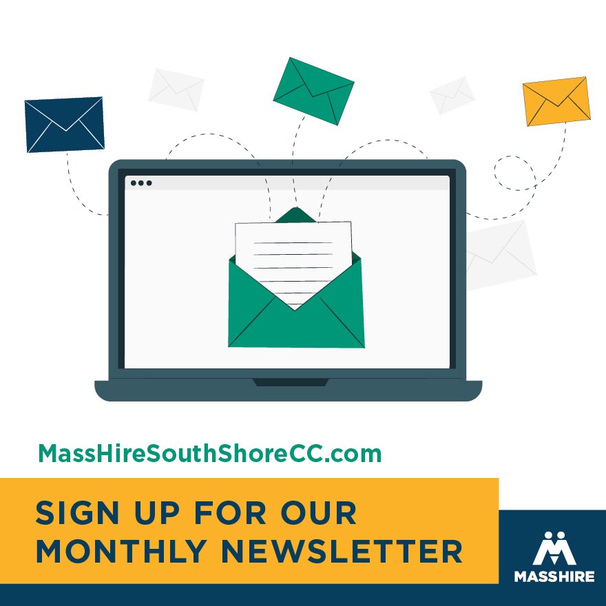 MassHireSS's tweet photo. Sign up for our monthly newsletter and stay up to date on events, job postings and job outlooks, industry spotlights, and more! https://t.co/qTDjHWGuvl

#newsletter #jobsearch #southshorema https://t.co/1BRFnNphLP