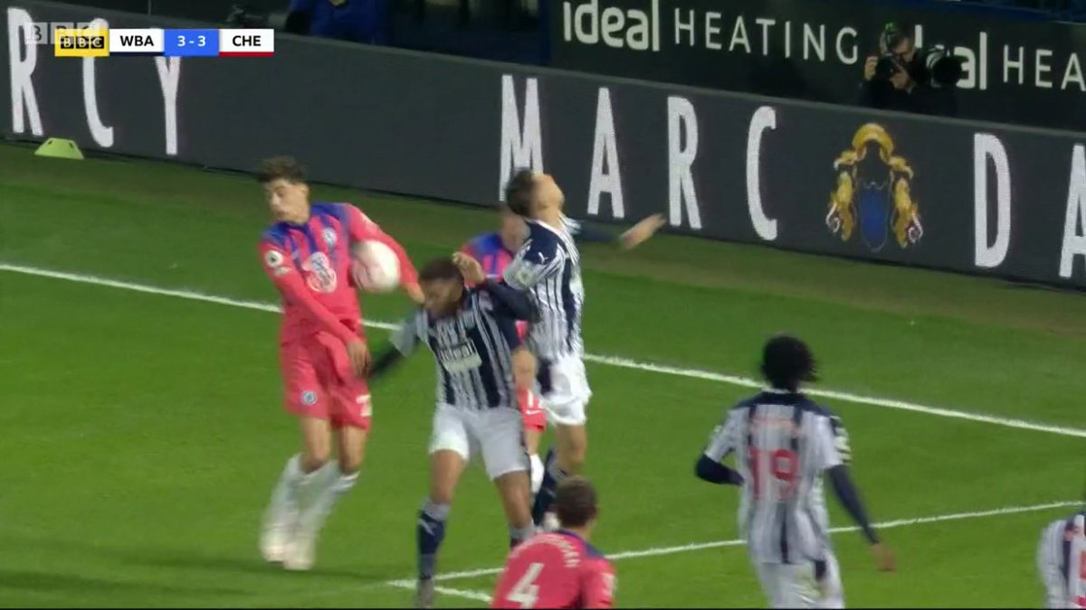 And the tweak to the attacking handball law, meaning the Havertz handball before Chelsea equalised at WBA was not an offence. It had to drop directly to Mason Mount. However, it fell to a WBA defender who made a failed clearance. This is no longer handball against the attacker.