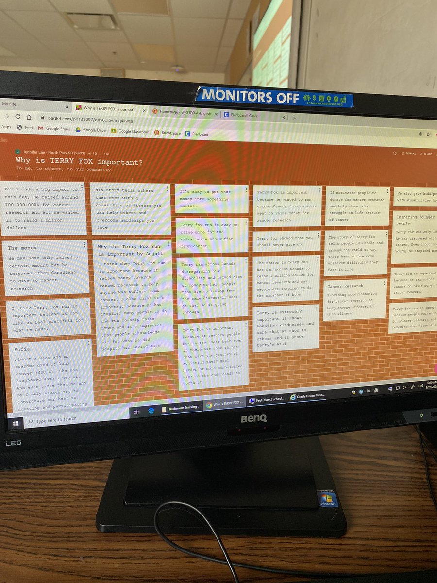 Creating a Padlet of 40 reasons why Terry Fox run is important to us! #whatsyour40 <a href="/nsgcooper/">N. Cooper</a> <a href="/npacpcp/">North Park GPP</a>
