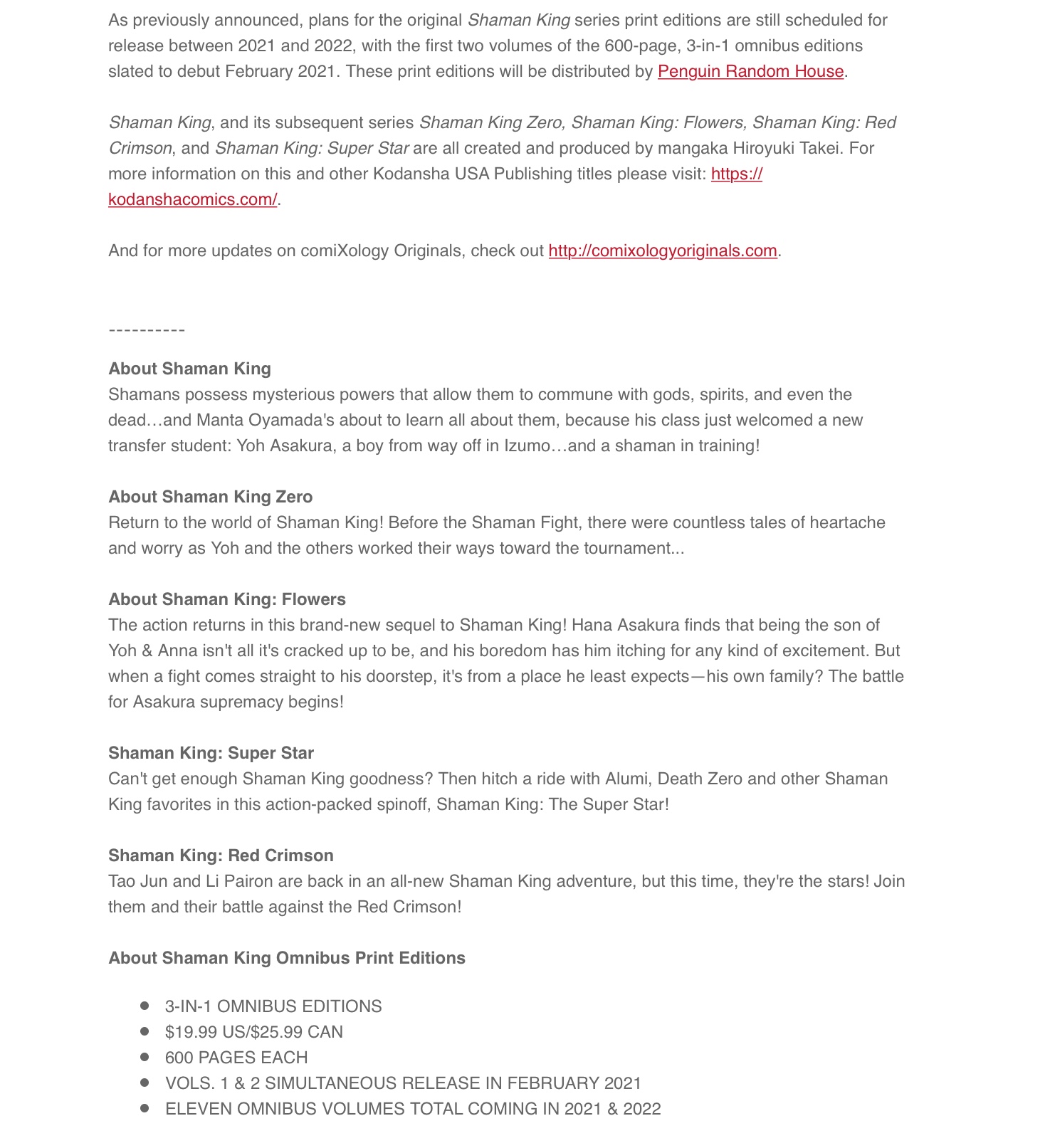 Theoasg Kodansha Comics Has Announced Today That Hiroyuki Takei S Shaman King Comixology Originals Will Now Be Released October 6 Shaman King Zero On October 13 Shaman King