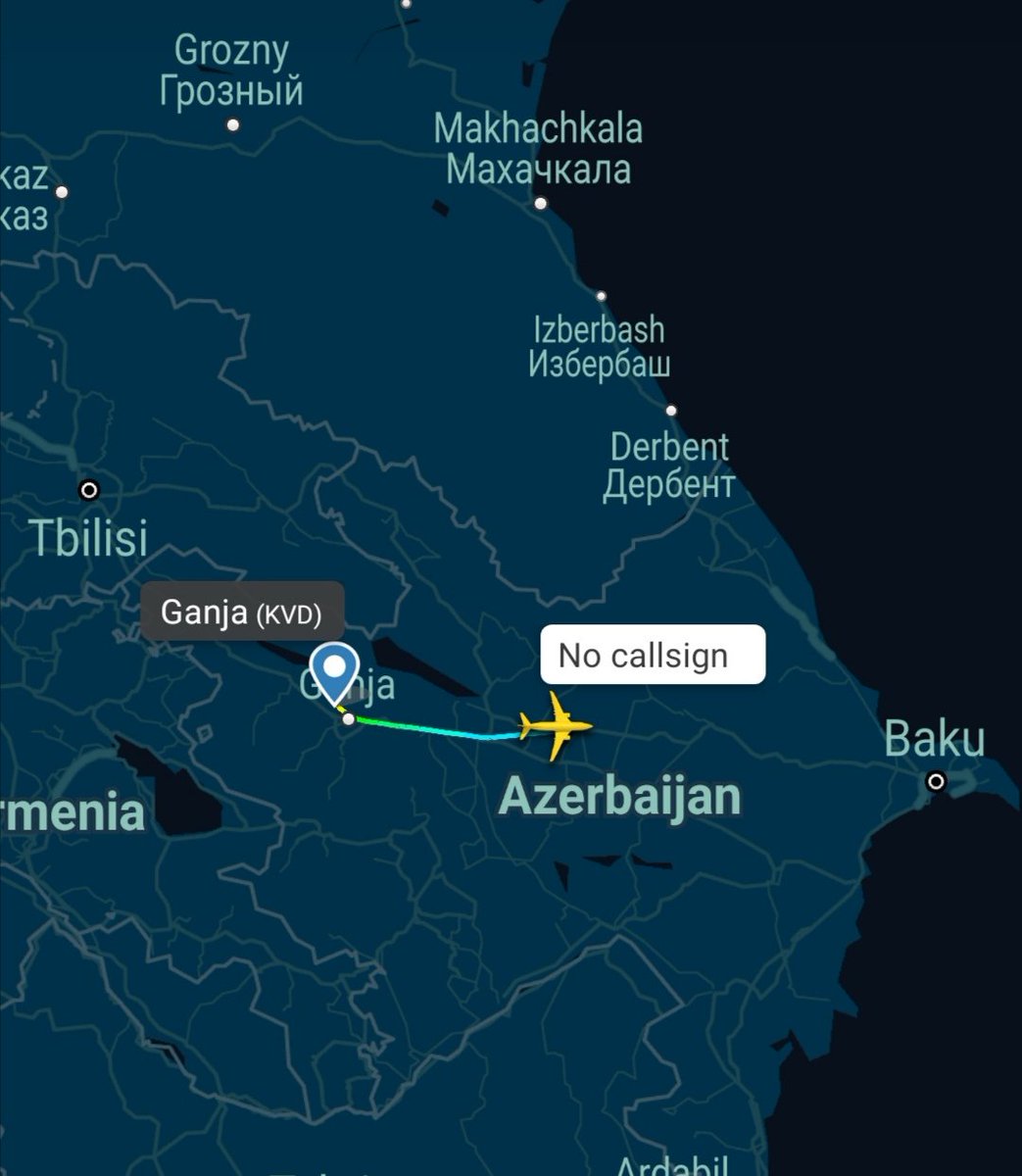 Unknown aircraft (ICAO: EDD006) from Ganja Airport heading east over Azerbaijan.