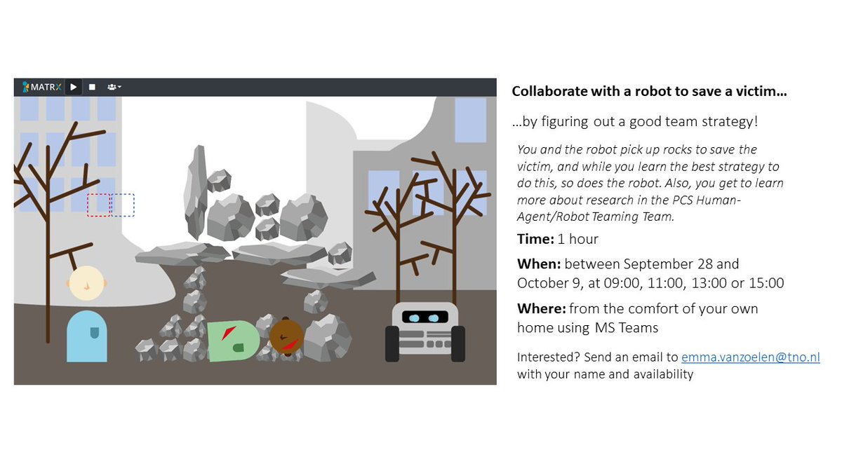emmavanzoelen's tweet photo. Looking for participants to collaborate with a robot! All done remotely of course ;) #humanAIcollaboration #hri #humancenteredAI #hai https://t.co/tBWVk20wJL