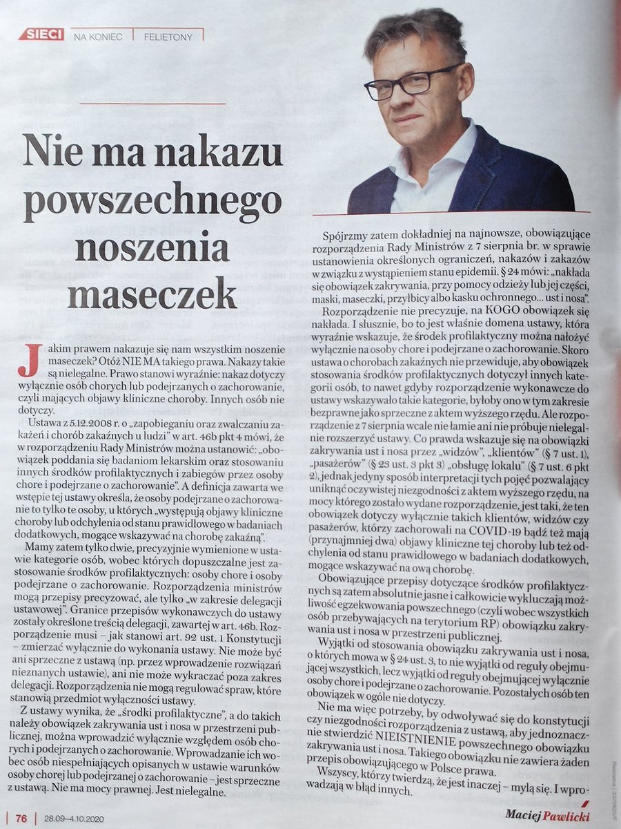 MaciejRPawlicki's tweet photo. Nie ma w Polsce nakazu powszechnego noszenia maseczek. https://t.co/A4vZ0GKW4i