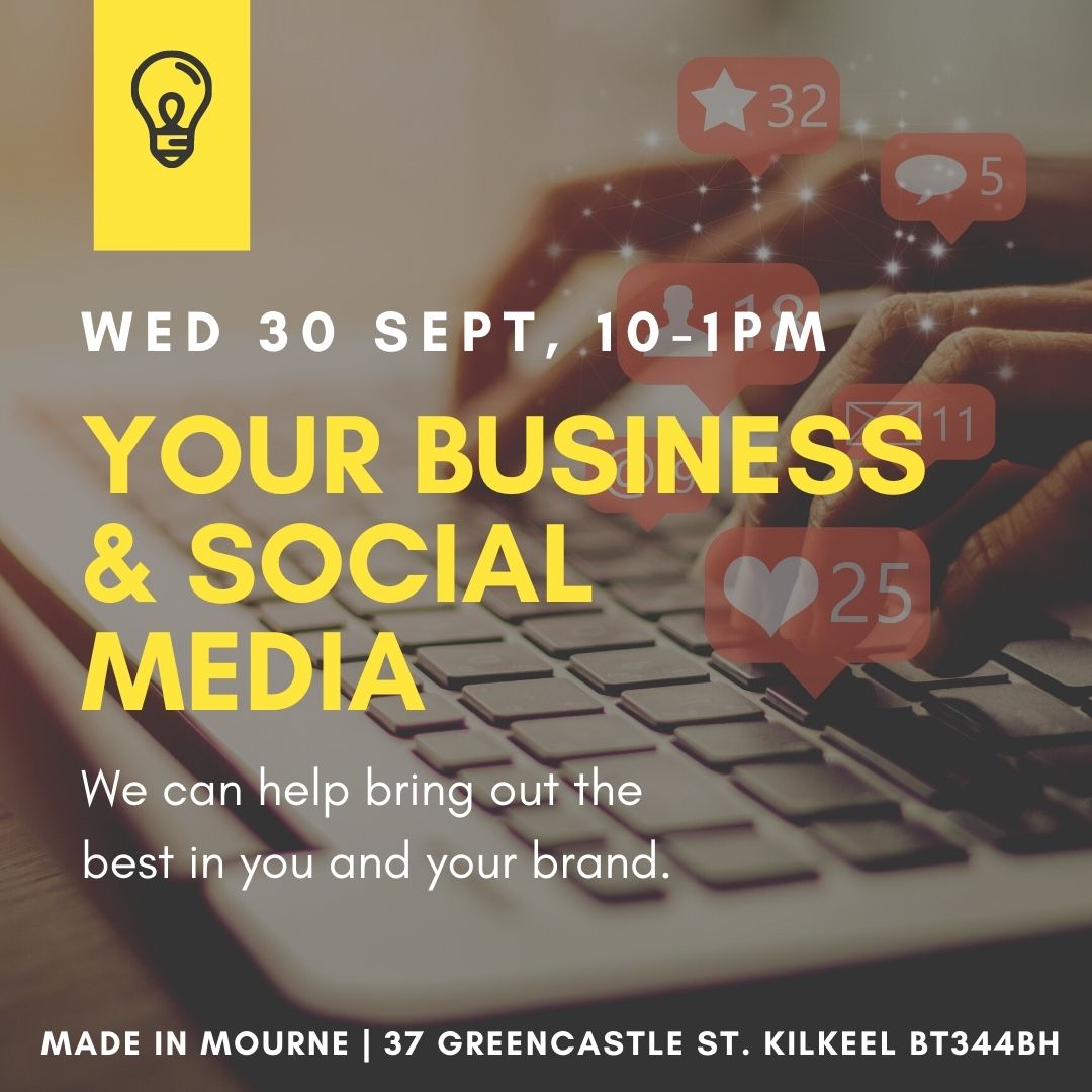 ✨MAKE THE MOST OF YOUR SOCIAL MEDIA 

Don’t miss our next Business Workshop taking place this Wednesday between 10am-1pm in MADE in Mourne! 

*Virtual attendance (via Zoom) is available for those who can’t attend in person. Reserve your place here: 👉 bit.ly/yourbusinessso…