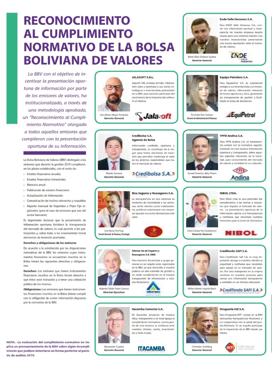 La Bolsa Boliviana de Valores S.A (BBV),  reconoció a ENDE VALLE HERMOSO S.A., por el cumplimiento normativo en la presentación oportuna y transparente de información financiera. <a href="/ENDECORPORACION/">ENDE Corporación</a>