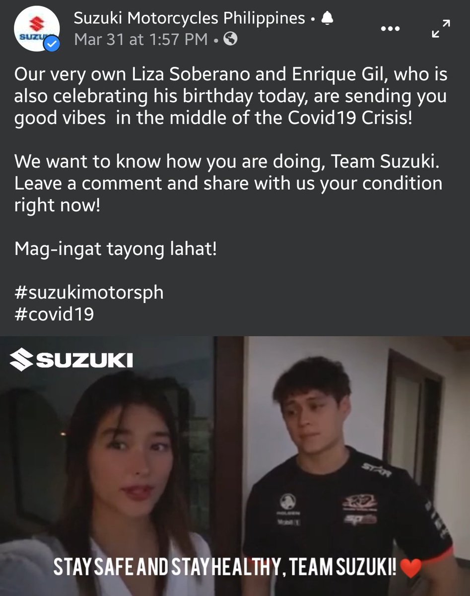 MAR 24 #TheGilSide | What's in the Box ChallengeMAR 29One Voice PilipinasMAR 30Quen's birthdayMAR 31Special Message of Liza and Quen for Team Suzuki