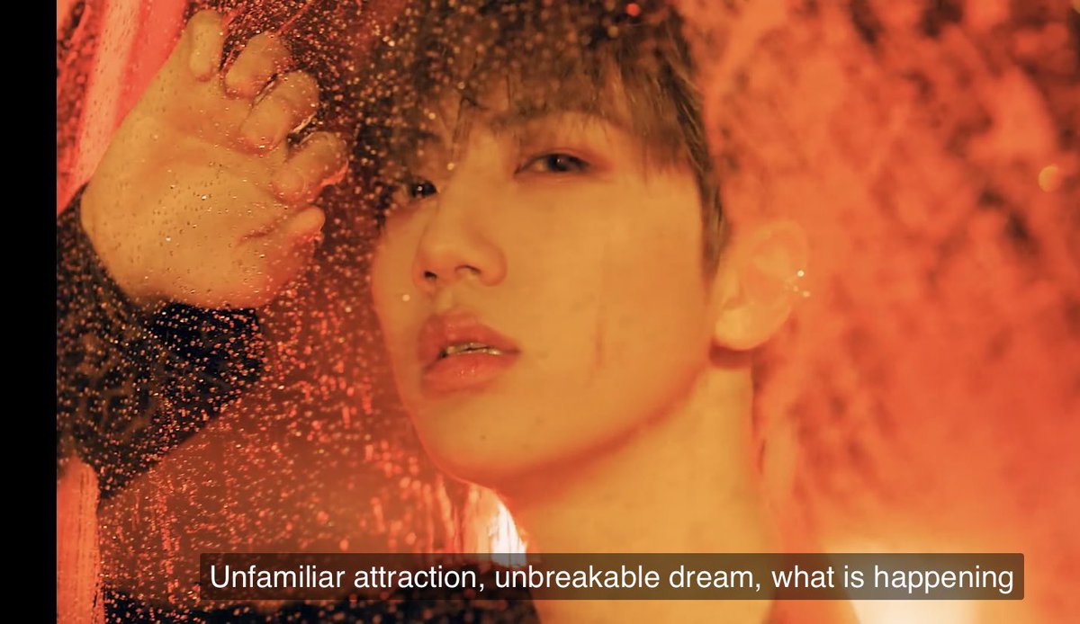 “unfamiliar attraction, unbreakable dream, what is happening” goes back to “something different, this unusual feeling” from cloud 9. cloud 9 is their happy dream. happiness is the unfamiliar attraction, happiness is the unusual feeling. this happiness is located in their dreams.