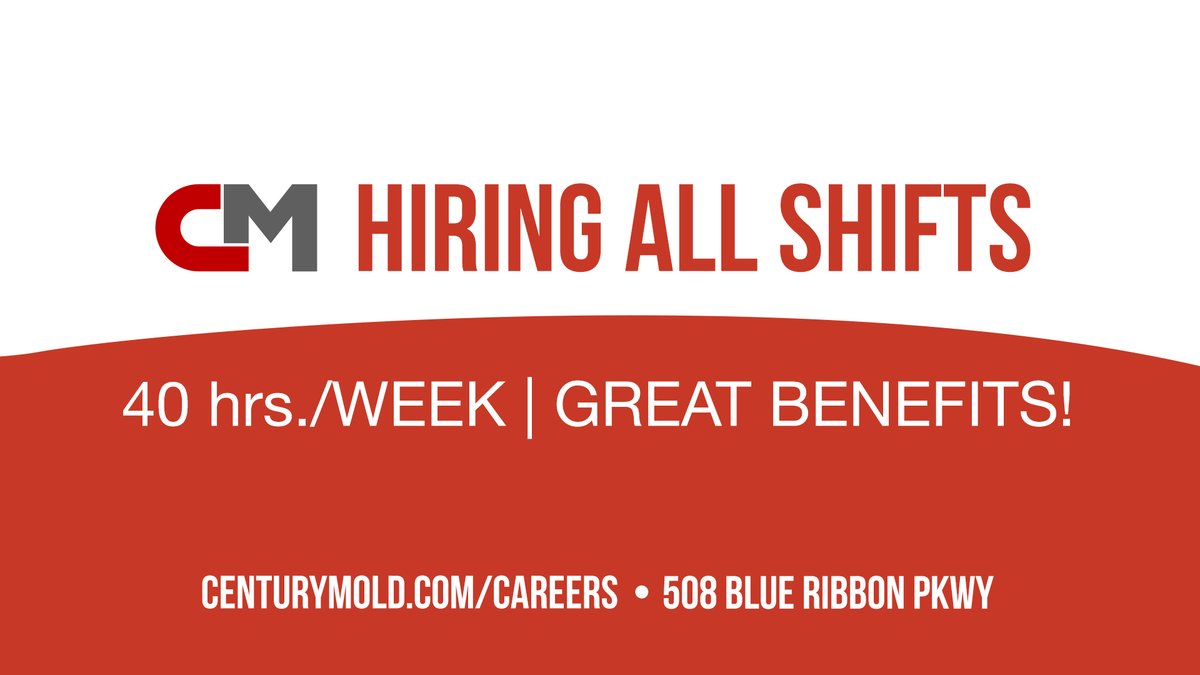 Hiring All Shifts! Visit centurymold.com/careers to learn more!

#automotiveplastics #injectionmolding