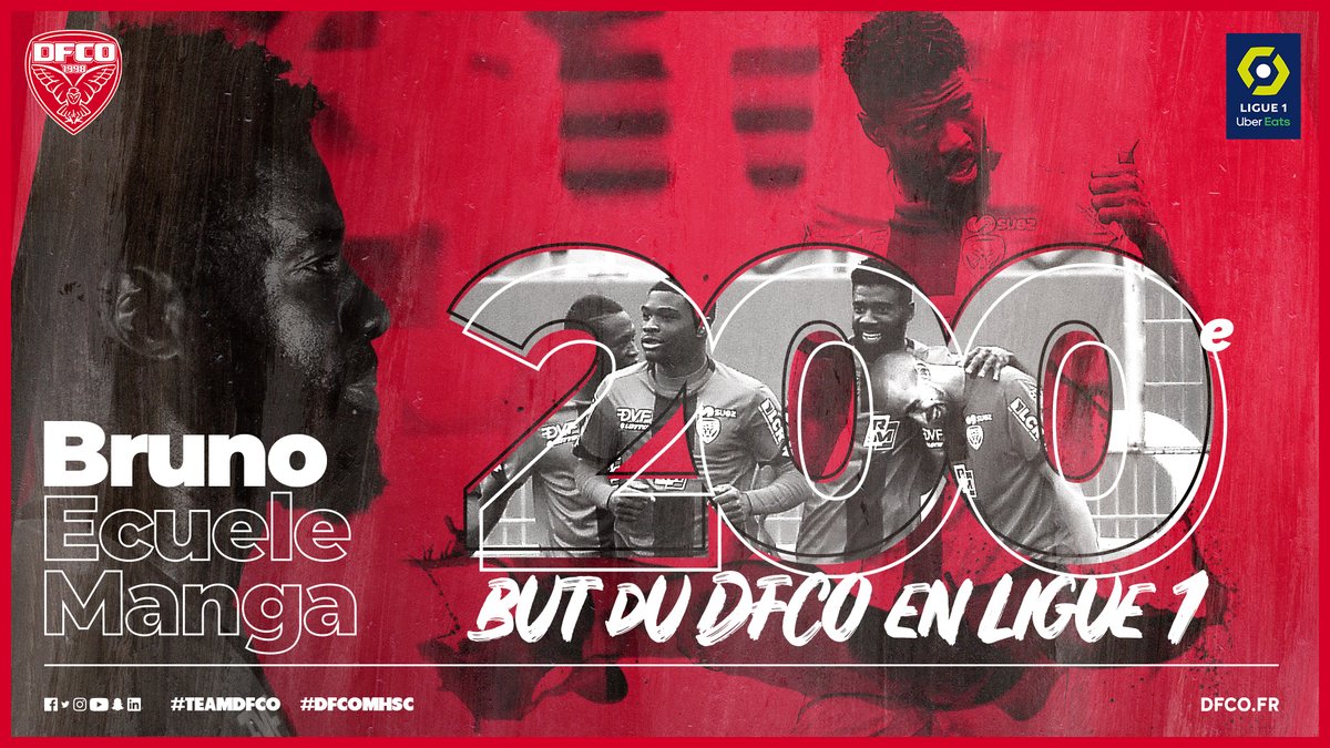Dimanche, Bruno Ecuele Manga a inscrit le 200 ème but du DFCO en <a href="/Ligue1UberEats/">Ligue1UberEats</a> ! 👏🔴⚫️

Toutes les stats ➡️  bit.ly/36eYkfG

#DFCOMHSC