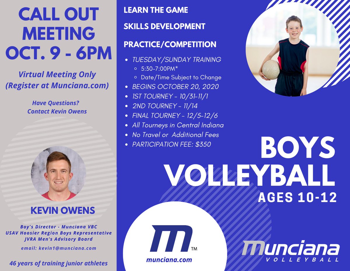Boys 10u-12u! Parent Virtual Call Out Meeting on October 9th at 6pm! Register at MUNCIANA.COM. Learn &amp; Train with the Best! #athleticexcellence