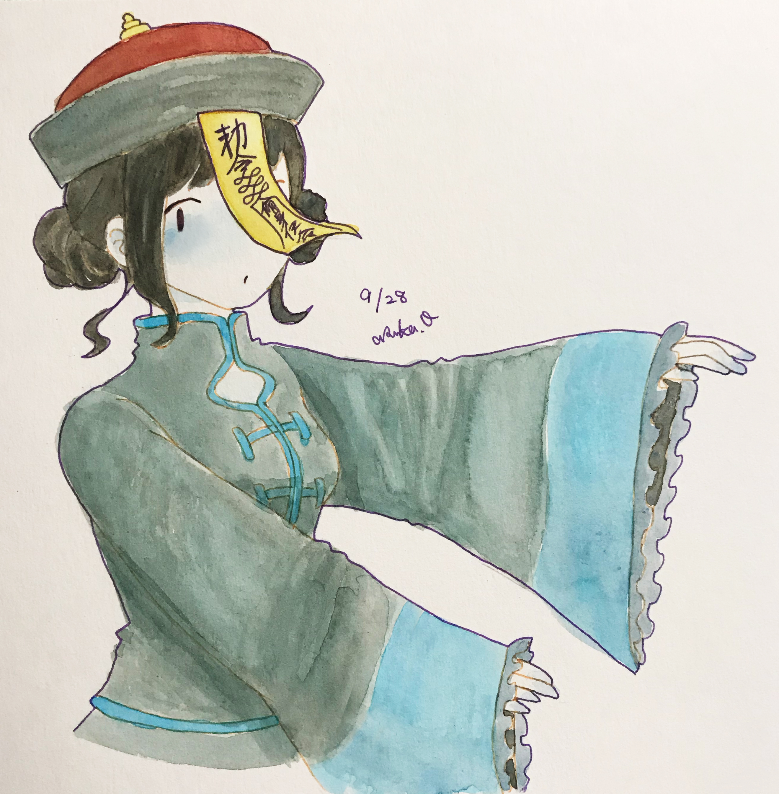 おおのあすか おおのあすかの1日1枚 0928 キョンシーもおしゃれがしたいのですよ 女の子イラスト イラスト 水彩イラスト T Co Cxytjdvcry Twitter