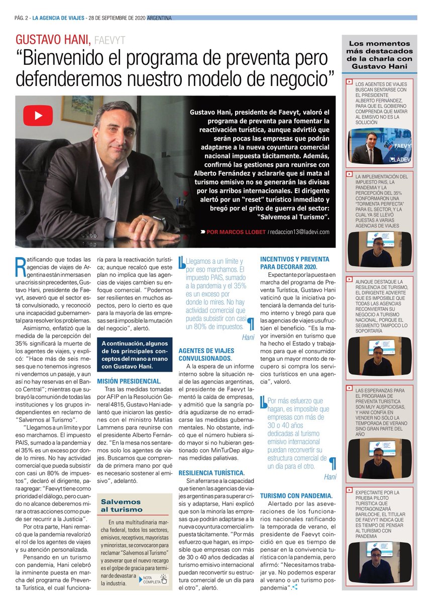 FAEVYT's tweet photo. Entrevista a @gustavohani en @LadeviArgentina "Necesitamos trabajar ya. No podemos esperar al verano o un turismo pospandemia"
Entrevista completa 👉 https://t.co/9NTxVhJFZm https://t.co/h3lKCEzwlp
