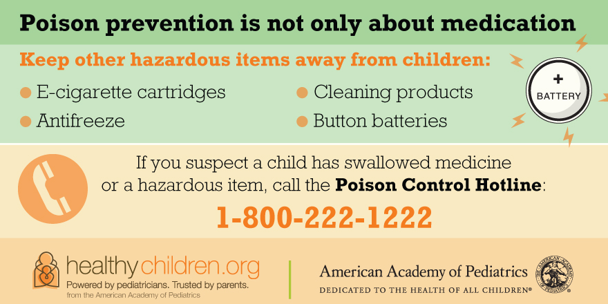 AmerAcadPeds's tweet photo. Many common household items can be dangerous or even fatal to a child if swallowed such as cleaning supplies, medicines, and batteries. Safely store these items to #PreventPoison. https://t.co/lTxCc2l4z5 https://t.co/ccnMdYdSHt