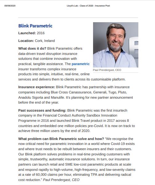 Great Q&amp;A session with our CEO Paul Prendergast <a href="/Paulincork/">Paul Prendergast</a> in <a href="/Insurance_Post/">Insurance_post</a> highlighting Blink Parametric's recent collaboration with <a href="/Lloyds_Lab/">Lloyd’s Lab</a> #insurance #Insurtech #fintech