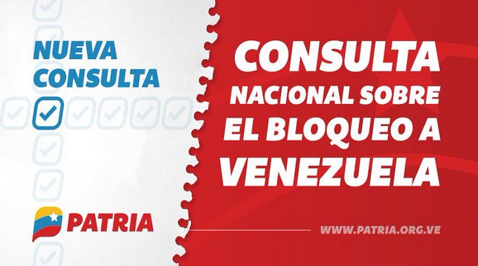 desdebolivar_'s tweet photo. Ya está disponible en Plataforma Patria encuesta sobre Bloqueo Criminal contra Venezuela https://t.co/p5y3Eam3E7 
@NicolasMaduro 
@drodriven2 
@dcabellor 
@CCDariovivas 
@GobJustoNoguera 
#FórmulaPerfectaPlan7Más7 https://t.co/Ulx7RdQ4KZ