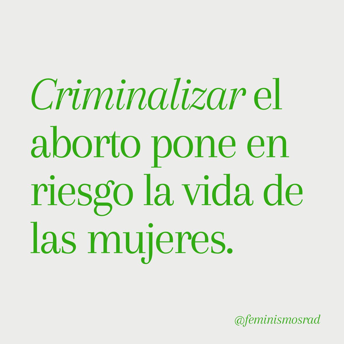 El ejercicio pleno de la autonomía sin poner en riesgo la vida de las mujeres, sin minimizar e infantilizar las decisiones que tomemos es nuestra causa. 💚

#28S
#AbortoLegalYa