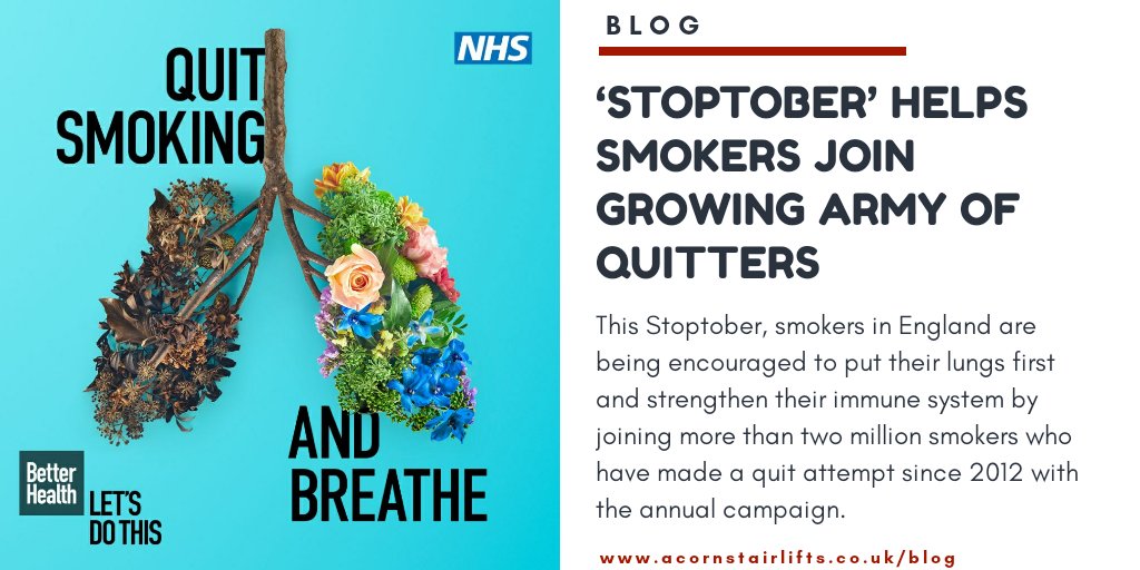 AcornStairlifts's tweet photo. Thinking about quitting smoking? Our latest blog covers Stoptober, click for more ➡️ https://t.co/f3UgUnudGV
#Stoptober https://t.co/oJSAqkcri2