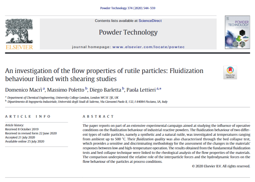 New paper available on Powder Technology about the 'Investigation of the flow properties of rutile particles: fluidization behaviour linked with shearing studies'.

Check it out here: shorturl.at/BCX45

#research #powdertechnology #fluidization