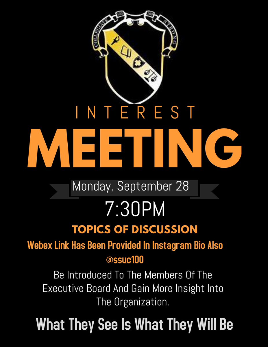 SavStateC100's tweet photo. Interested #SSU males, link is in our bio. Tune in and meet the members pf the Executive Board. They look forward to meeting their potential new Brothers.🧡🖤

#SSU21 #SSU22 #SSU23 #SSU24 https://t.co/TO4A3aT0NL