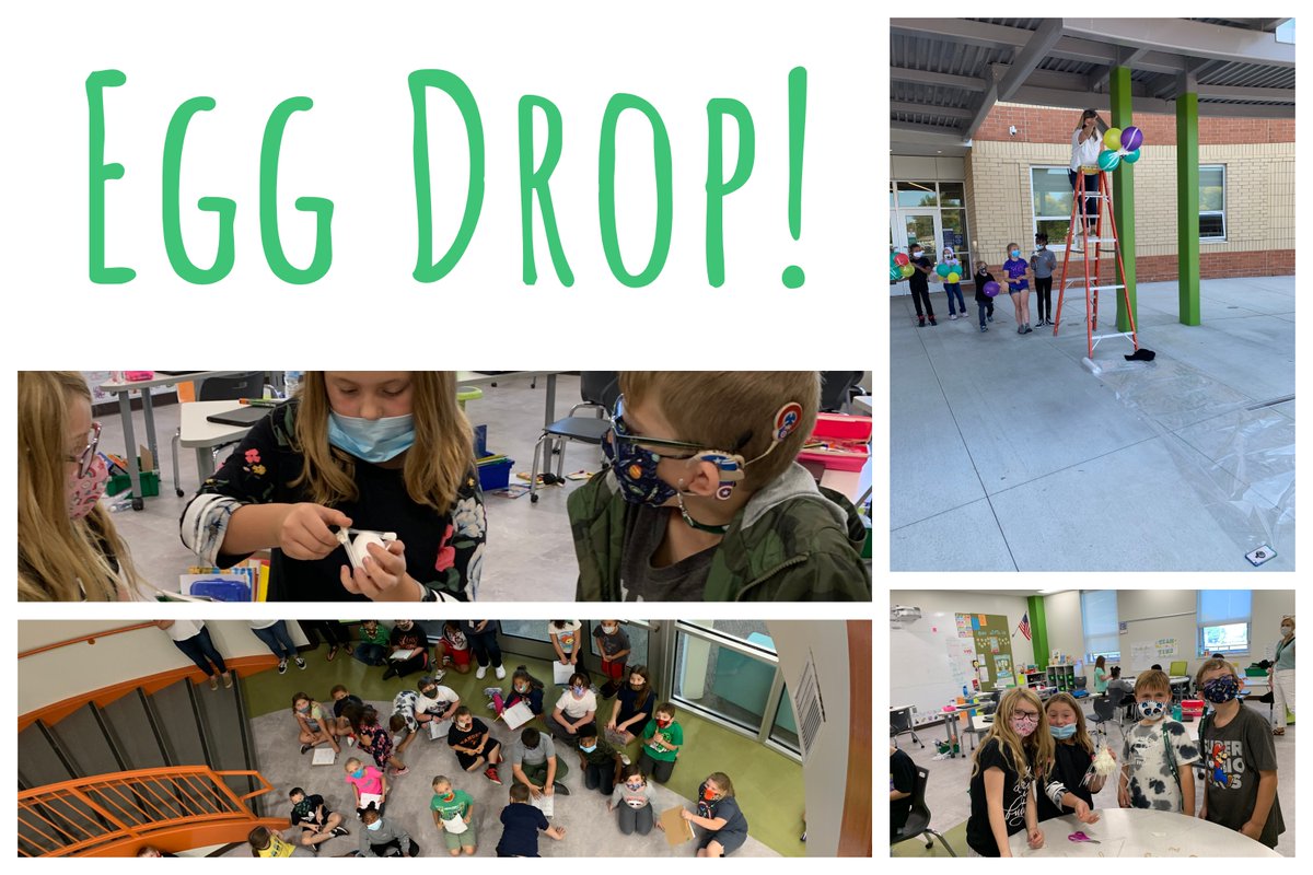 The entire third grade did an egg drop experiment.  They did three levels of height: arm length, from a ladder, and from the top of the media center. What a blast!